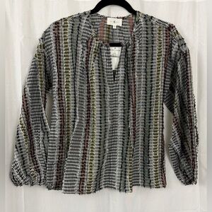 Lou&Grey Multicolor Striped Peasant Style V-Neck Balloon Sleeve Blouse XS  NWT